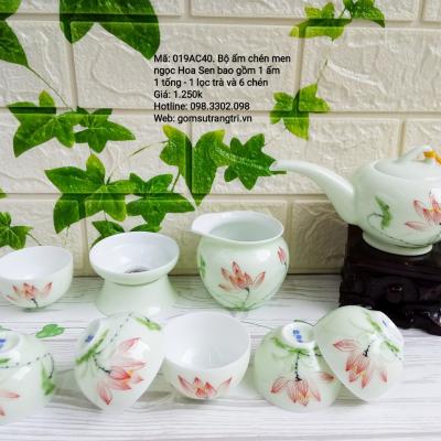 Bộ ấm chén men ngọc vẽ tay Hoa Sen